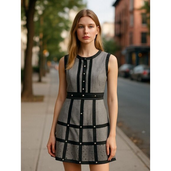 Anne Ryu Dresses & Skirts - Anne Ryu Womens Size 11 Sleeveless Black & Gray Cage Dress With Studded Detail